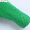 Zevity Women Simply Mock Neck Solidne Zielone Kolor Casual Knitting Sweter Kobiet Chic Podstawowy Długi Rękaw Swetry Marka Topy SW900 211221