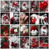 Huacan Mosaik Blumen Strass Bilder Stickerei Rose Diamant Malerei Vollquadrat Bohrer Rot Schwarz Kit