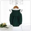 Atacado Primavera Bebê Sem Mangas Romper Estudante Verde Estilo Tie Bodysuits Terno Menino Menina Roupas E9202 210610