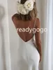 Soft Satin Mermaid Suknie ślubne 2021 Boho Ogród Spaghetti Paski Proste Sexy Open Back Country Beach Sukienka Bridal Sukienka Rustykalna