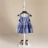 2021ファッションガールズ夏のドレス子供服子供のノースリーブの格子縞の縞模様の王女のドレスエレガント1 -5年の女の子Dres Q0716