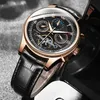 Wristwatches Tourbillon Skeleton Automatic Mechanical Watch Men Luxury Rose Gold Black Leather Saat Self Wind Male Wrist Watches Reloj Hombr