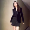 Våren Velvet Blazer Coat Kvinnor Elegant Office Lady Single Button Blazers Passar Kvinna Långärmad Slim Black Suit Jack 210416