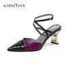 Sophitina Slingbacksサンダル女性のセクシーな尖ったつま先金属メッキのかかとの混合色サンダル簡潔なプラスサイズの靴女性SO490 210513