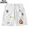 Men Hip Hop Cargo Shorts Streetwear Fire Flame Graffiti Harajuku Jogger Cotton Summer Track Short Pockets Loose 210713