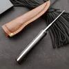 Högkvalitativ utomhus överlevnad rakt jaktkniv 5CR13mov Satin Drop Point Blades Full Tang Ebony Handtag Fasta Bladknivar med lädermantel