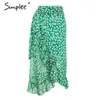 Ruffle Leaf Print Wrap Dames Sash Tie Strand Zomer Asymmetrische Hoge Taille Streetwear Lange Rok Femme 210414