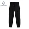 Czarne spodnie Harem Kobiety Casual Loose High Waist Elastyczne Sznurek StreetWeWar Kieszonkowe Spodnie i Harajuku Joggers 210515