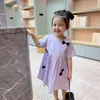 Kızlar Yaz Yaylar Pamuklu Elbise Kısa Kollu A-Line Sundress Güzel Çocuklar Rahat Giyim Kıyafet 210529