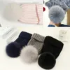 Bonnets côtelés unis de créateur avec boule de pompon en fourrure de renard véritable amovible tricoté acrylique chapeaux chauds d'hiver 3 tailles pour bébé enfants adultes Slouchy hommes femmes enfants casquette de neige