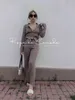 Sweater Solid Color Suits Women Matching Sets Oversize Fleece Pants Roll Collar Knitted Top Flare sleeve Spring Summer 210918