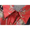 Femmes vintage totem fleur chaîne imprimer décontracté slim smock blouse chemises affaires chic femininas blusas hauts LS2810 210420