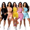 2021 New Summer Women Two Piece Set Knitted Ribbed Tank Crop Top+Knee Length Pants Solid Color Bodycon Fitness Tracksuits S-XXL Y0702