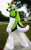 Mascote calumesofeen longo pele verde cão husky cão fursuit mascote traje traje festa vestido vestido adulto tamanho desenhos animados meninas mascote