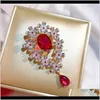 Pins, Drop Delivery 2021 Vintage Blue Red Zircon Crystal Teardrop Brooches For Women Beautiful Brooch Elegant Wedding Bridal Bouquets Jewelry