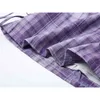 Summer Crop Skirts Women A Line High Waist Purple Plaid Sweet Cute Buttoms Or Clothing Streetwear Drawstring Lace-up Skirts 210417