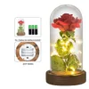 Drop Red / White / Black Eternal Rose Flower In Glass Dome With LED Light Wooden Base Valentine Julklappar för kvinnor 210624