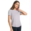 L_156 Crewneck T-Shirt Yoga Üstler Mesh Dikiş Buz Düzeni Sweatshirt Nefes Alabilir Kısa Kollu Gömlek Kadınlar Arka Açık Delik Tee