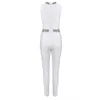 Summer Style Rivet Turtleneck Lady Jumpsuit Hollow Sexy Bodycon Club Party White Black 210525