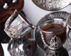 Handmade Authentic Gold Silver Anatolian Arabic Turkish Tea Cups And Saucers Set For Six People Made In Turkey &