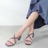 Sandals Women Cross Straps Lace-Up Solid Sexy Square High Heels Sandal Faux Suede Leather Elegant Casual Outside Shoes 210520