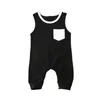 Overalls 0-18M Baby Sommer Kleidung Geboren Kleinkind Mädchen Jungen Strampler Tasche Solide Ärmellose Baumwolle 2 Farben