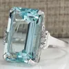 Роскошное Bridal Ring Big Blue Cubic Zircon Каменные кольца для женщин Серебряные Свадебные Обручальные кольца Урожай Ювелирные Изделия Подарок