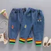 Dżinsy dla dziewcząt Toddler Raped Dżinsy Dziewczyna Rainbow zamieszanie dzieci dżinsy haftowe ubrania dla dziewcząt 210412