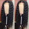 Glueless Lace Front Wigs Human Włosy Głębokie Wave Lands Frontal Pre Zintnął 360 Peruka 10a Brazylijski Włosy Mokry i Falisty Czarny 180% Dennensidiva1