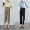 FANSILANEN Casual office lady black suit pants Women elegant high waist trousers Spring summer pleated straight female 210607