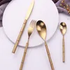 Western style Gold Plated Cutlery Dining Knives spoons Forks Teaspoons Set 304 stainless steel Golden Luxury Dinnerware Tableware Spoon