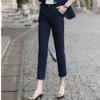 Navy Blue Fashion Women Trousers Plus Size Formell Spring Summer Korean Office Ladies Slim Mid Waist Pants 210604