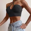 Ezgaga Crop Top Kobiety Casual Hollow Out Backless Sleeveles UltraShort Sexy Halter Camisole Solid Ruched Girl Tank Slim Clubwear 210430
