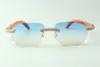 Direct sales double row diamond sunglasses 3524024 with orange wooden temples designer glasses, size: 18-135 mm