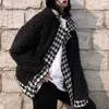 Peut-être U Femmes Black Teddy Lambowbory Patchwork Houndstooth Bouton Loose Coat Automne Hiver C0411 210529