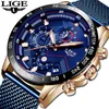 7 dni Szybka dostawa Lige Mens Zegarki Moda Blue Mesh Steel Zegarek Kwarcowy Mężczyźni Luxury Biznes Wodoodporny Chronograph 210527