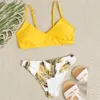 RUUHEE Damen-Badeanzug, Push-Up, solide Badebekleidung, hoher Schnitt, Blumen-Badeanzug mit gepolstertem Bikini-Set 210630