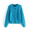 Costume Jóias Botão de pérola Twisted Ball Kick Jacket Fashion Sky Blue Chic Lady Lady Cardigan 210521