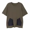 [EAM] Dames Wit Pocket Big Size Casual Spliced ​​T-shirt Ronde hals Korte Mouw Mode Lente Zomer 1DD7519 210512