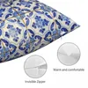 Подушка португальская плитка. Синие цветы и листья квадратная наволочка Полиэстер Летевая бархатная почтовая подушка на молнии 45x45