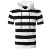 Striped T Shirt Men Workout Casual Muscle T Shirts Mens Hooded Oversized Hip Hop Tee Shirt Summer Harajuku Patchwork Tops 210524