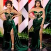 Abiti da sera africani verde smeraldo Sexy con spacco Sweetheart arabo Aso Ebi Velvet Plus Size Prom Occasion Gown wear 2021 robe femme vestidos de fiesta mujer