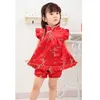 Blau Blumen Baby Mädchen Kleidung Anzüge Mode Kinder Kleidung Set Baby Sommer Outfits Pullover Hosenanzug Qipao 210413