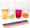 Bolsas Clear Bebidas Bolsas Smoothie Bolsa Reclosable Zipper Resistente Hand-Hand-Hand-Hand-up Plástico Bolsa para suco 250ml 500ml 750ml 1000ml