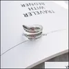 Bagues de bande Bijoux S1015 Mode S925 Bague en argent sterling Chat Vintage Plume Doigt ouvert Drop Livraison 2021 Elpqs