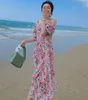 Summer Women Fashion Floral Print Spaghetti Strap Szyfonowa Sukienka Sexy Off Ramię Beach Boho Długie 210519