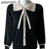 Women Sweater Solid Bow TIe Sweaters Ladies Elegant Buttons Knitted Pullovers Spring Autumn Long Sleeve Knit Tops 210601