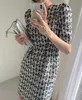 HMA Neue Mode Sommer Luxus Design Frauen Chic Kurzarm Vestido Da Festa Tweed Plaid Mini Runway Kleid 210331