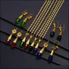Bracelet, boucles d'oreilles collier ensembles de bijoux Anniyo fleur hawaïenne pendentif en cristal coloré Guam Micronésie Chuuk Kiribati cadeau africain goutte D