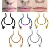 Nose ring horseshoe hoop false n ose rings stud magnetic diaphragm stainless steel artificial non perforated clip type colorful jewelry